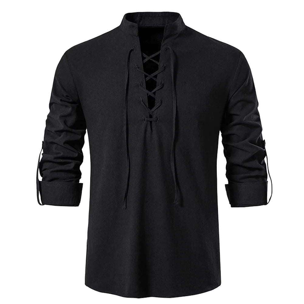 Men's Viking Linen Shirt – Medieval Lace-Up Renaissance Tunic