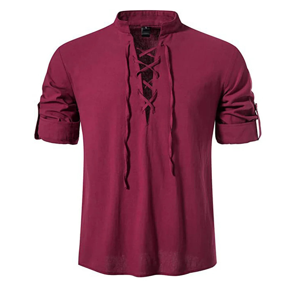 Men's Viking Linen Shirt – Medieval Lace-Up Renaissance Tunic