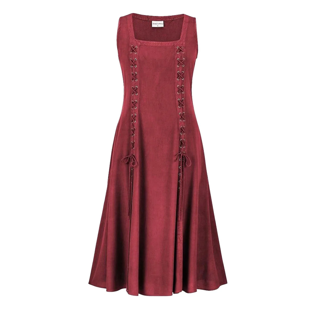Medieval Viking Apron Overdress with Laced Medieval Classic Vintage Retro Vogue Flare Sleeve Tunic Dress Ladies Plus Size