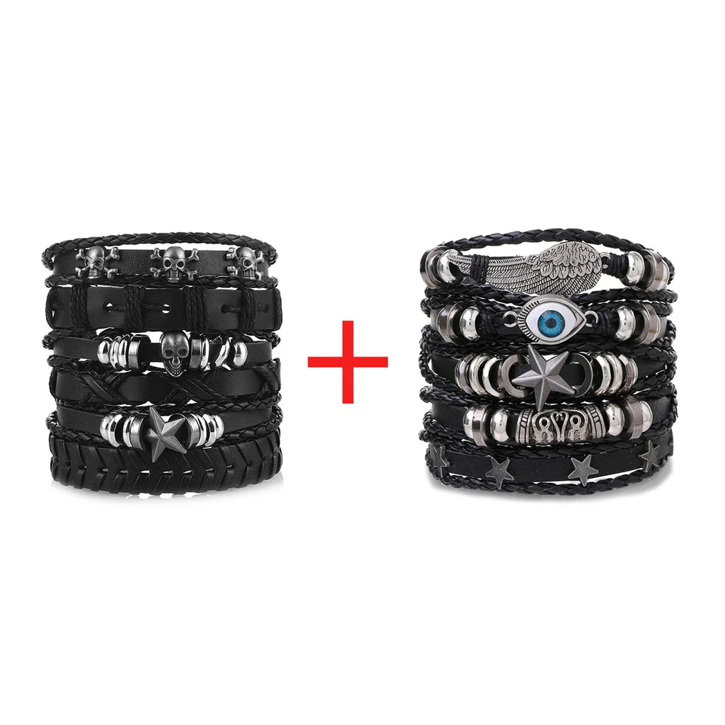 1 Fashion Bracelet Viking  Bracelet For Men Hand Bracelets Woven Skull Hand Jewelry Adjustable Leather Set Bracelet For Leather