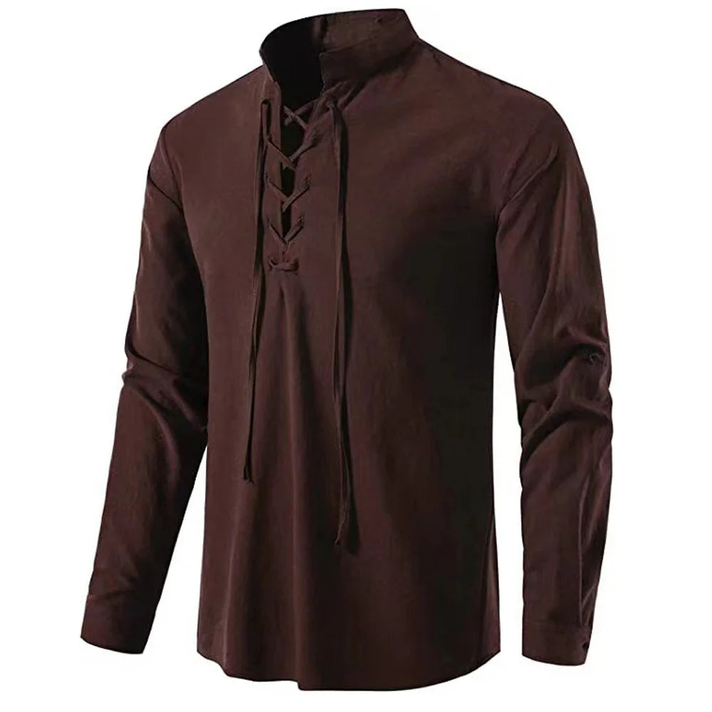 Men's Viking Linen Shirt – Medieval Lace-Up Renaissance Tunic