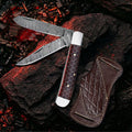 7.5′ Handmade Damascus Steel Red Honey Comb Handle Pocket Knife with Leather Sheath | TRP-001-RH