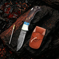 6.5′ Handmade Damascus Steel Pocket Knife with Leather Sheath | WR-001