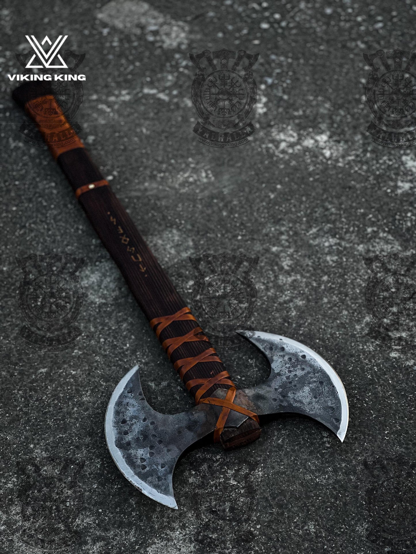 Double Headed Viking Axe, Hand Forged Double Blade Axe with leather Sheath, Two Handed Axe Custom Engraved