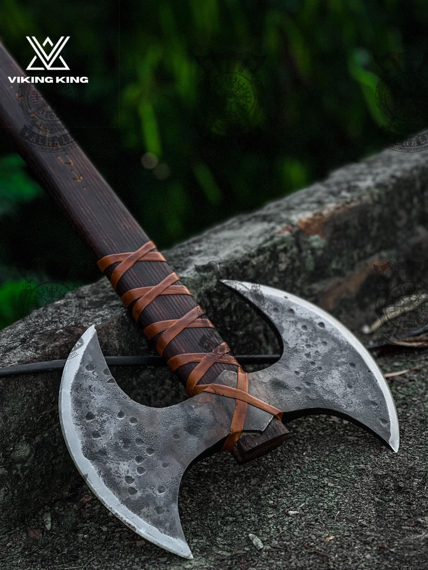 Double Headed Viking Axe, Hand Forged Double Blade Axe with leather Sheath, Two Handed Axe Custom Engraved