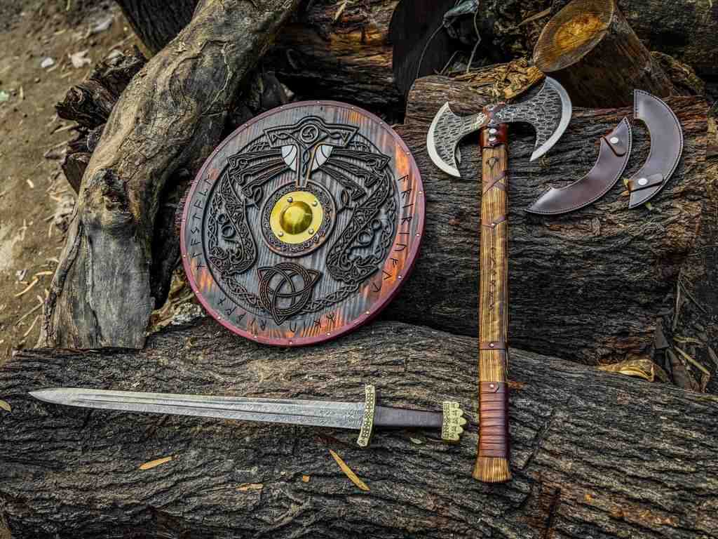 Double Bit Viking Axe – Handmade Norse Collector Axe with Leather Sheath