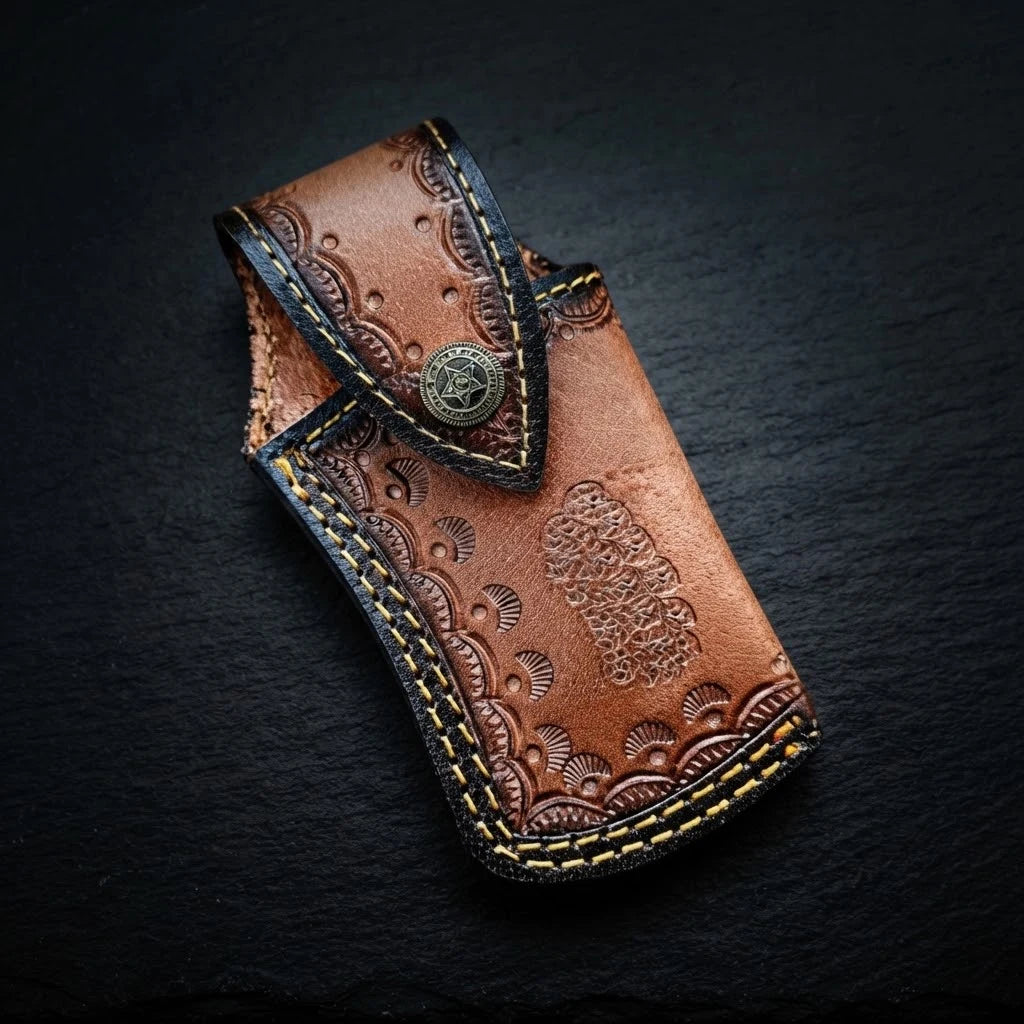 Alien graphic blue camel bone tanto folding knife with Damascus bolster – photo 3