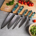 Awabi 5-piece VG10 Damascus chef knife set with abalone shell resin handles