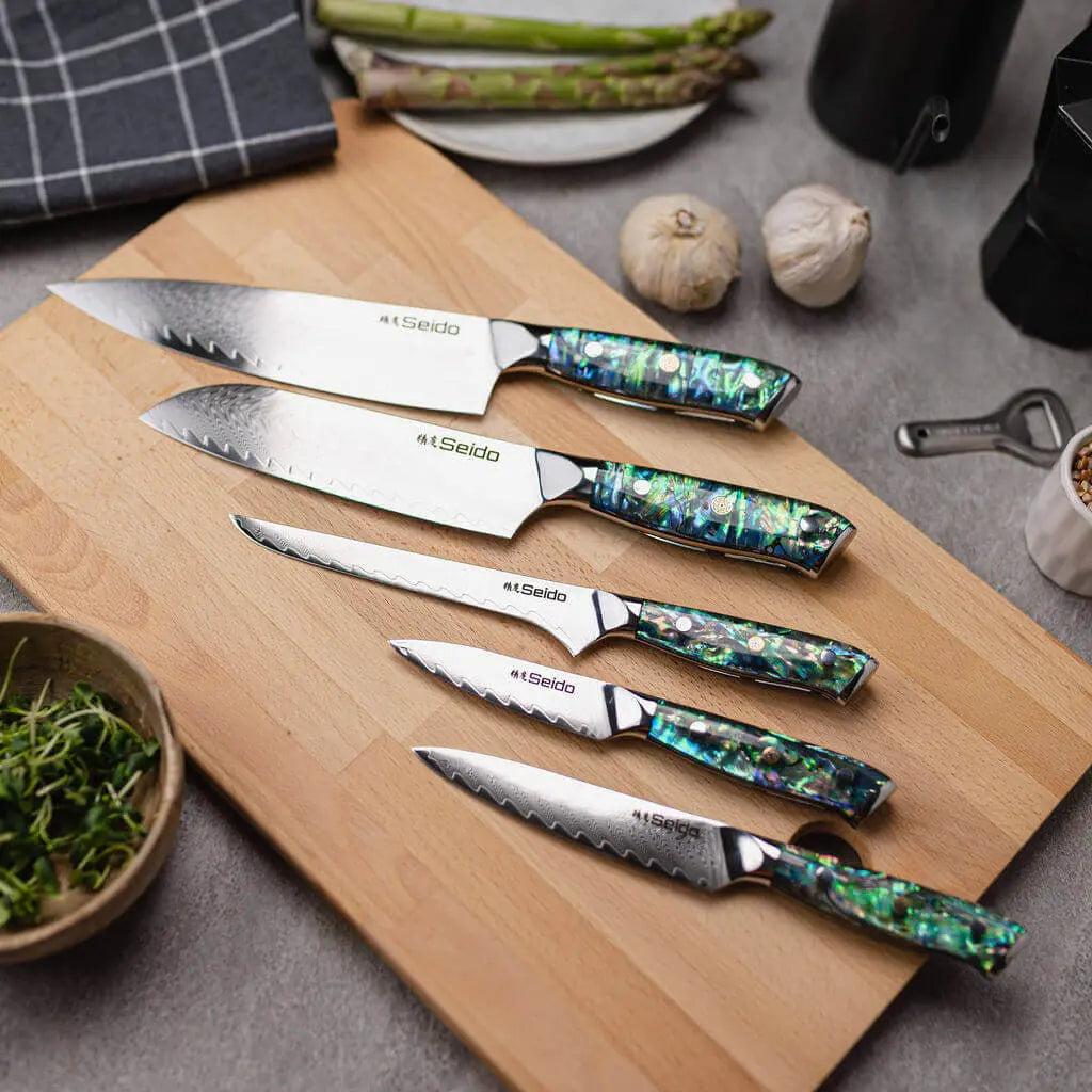 Awabi VG10 Damascus chef knife set of five Japanese-style kitchen knives