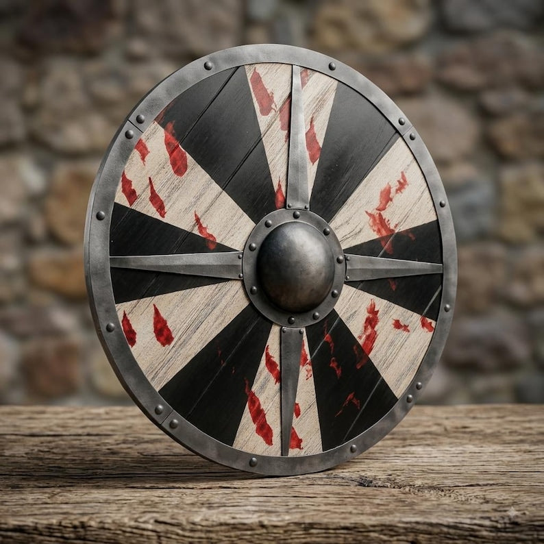 Battle-worn Viking shield, distressed Norse warrior decor