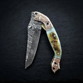 Bighorn sheep horn tanto folding knife with Damascus steel blade – photo 1