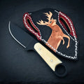 Black powder coated 1095 cowboy skinner knife with bone handle and leather sheath