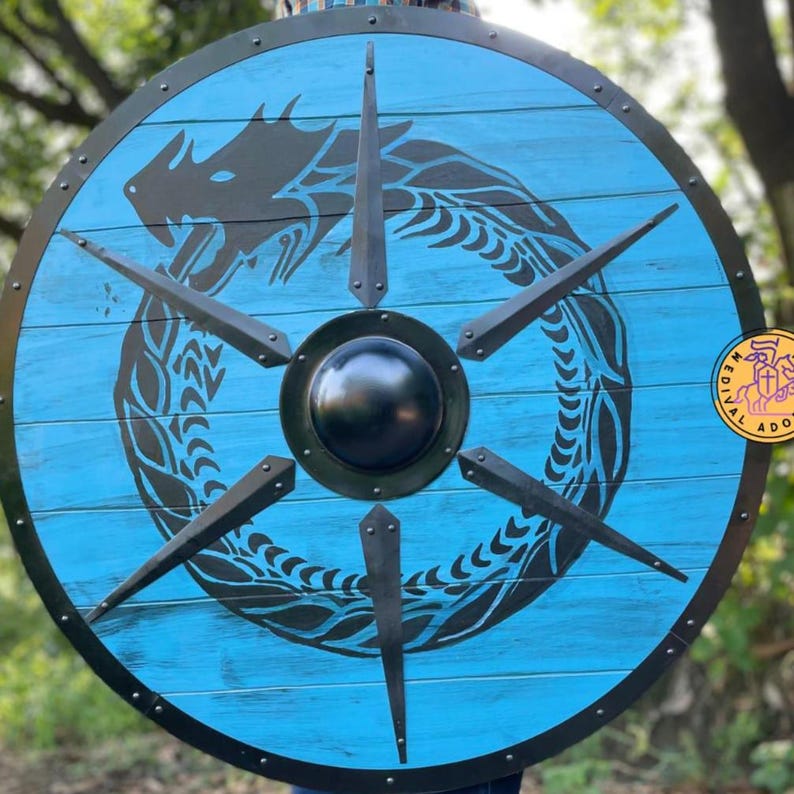 Blue Dragon Viking Shield, medieval LARP cosplay shield