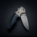 Blue turquoise camel bone Damascus folding knife – photo 1