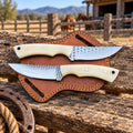 Bonehart Rasp Steel Skinner Knife – Bone Handle & Leather Sheath