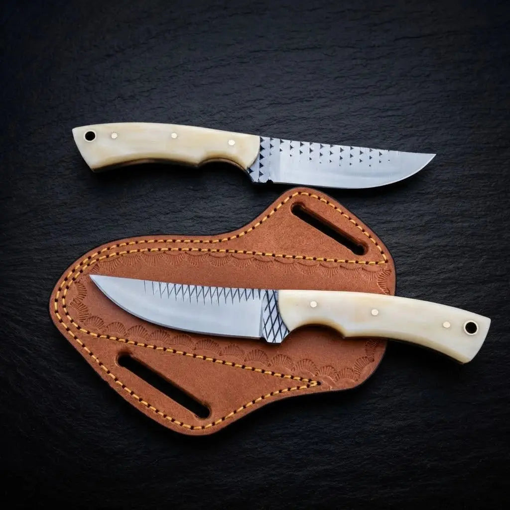 Bonehart rasp steel skinner knife blade close-up