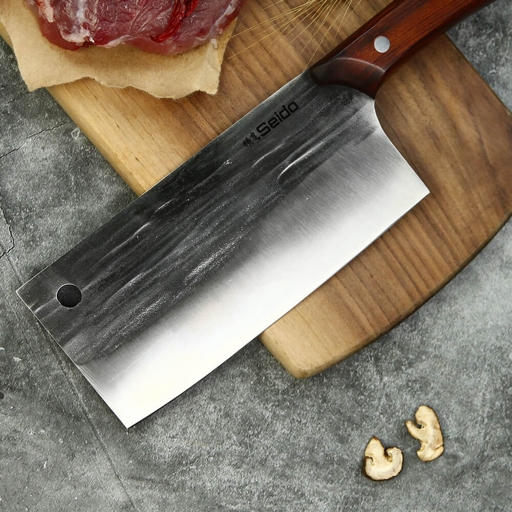 Caveman butcher knife from the 5-piece set with reddish-brown mahogany handle