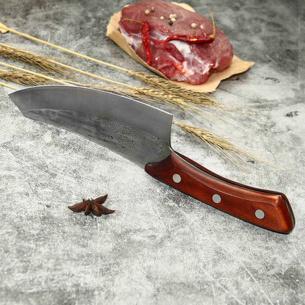 Caveman butcher knives with black oxide blades and 15-degree double-bevel edges