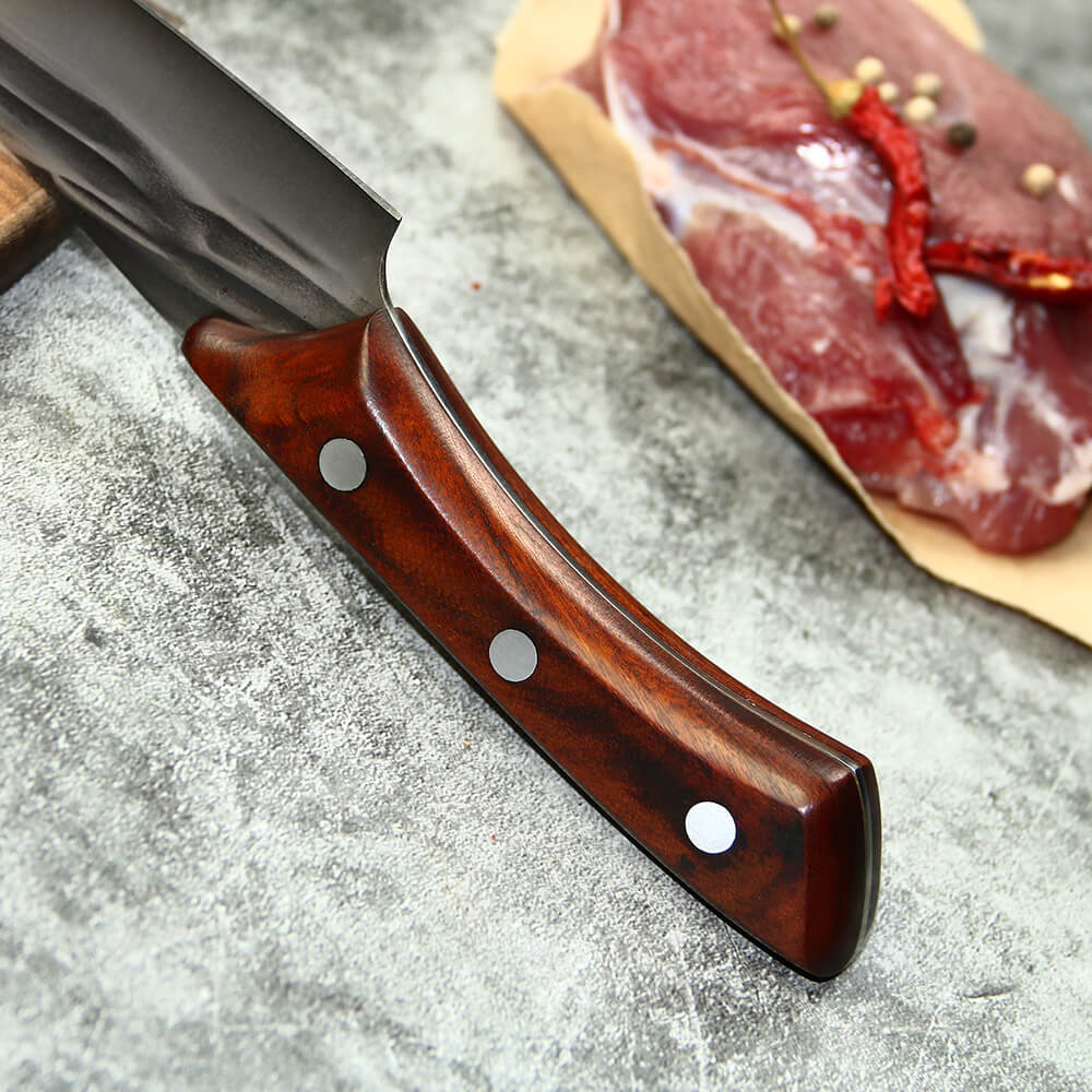Caveman 5-piece butcher knife set with straight-grain mahogany handles