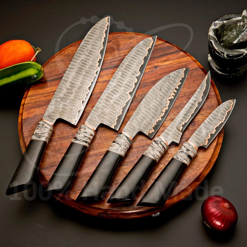 5-piece copper Damascus steel knife set for home cooks and professional chefs