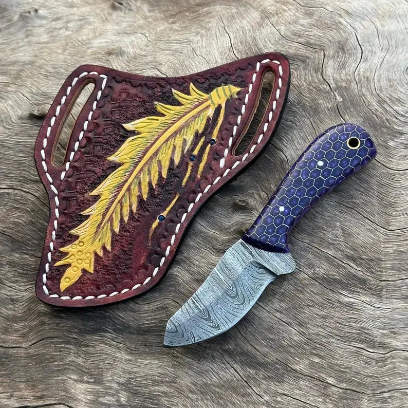 Handmade 6.5 inch Damascus steel fixed blade skinner knife with resin handle