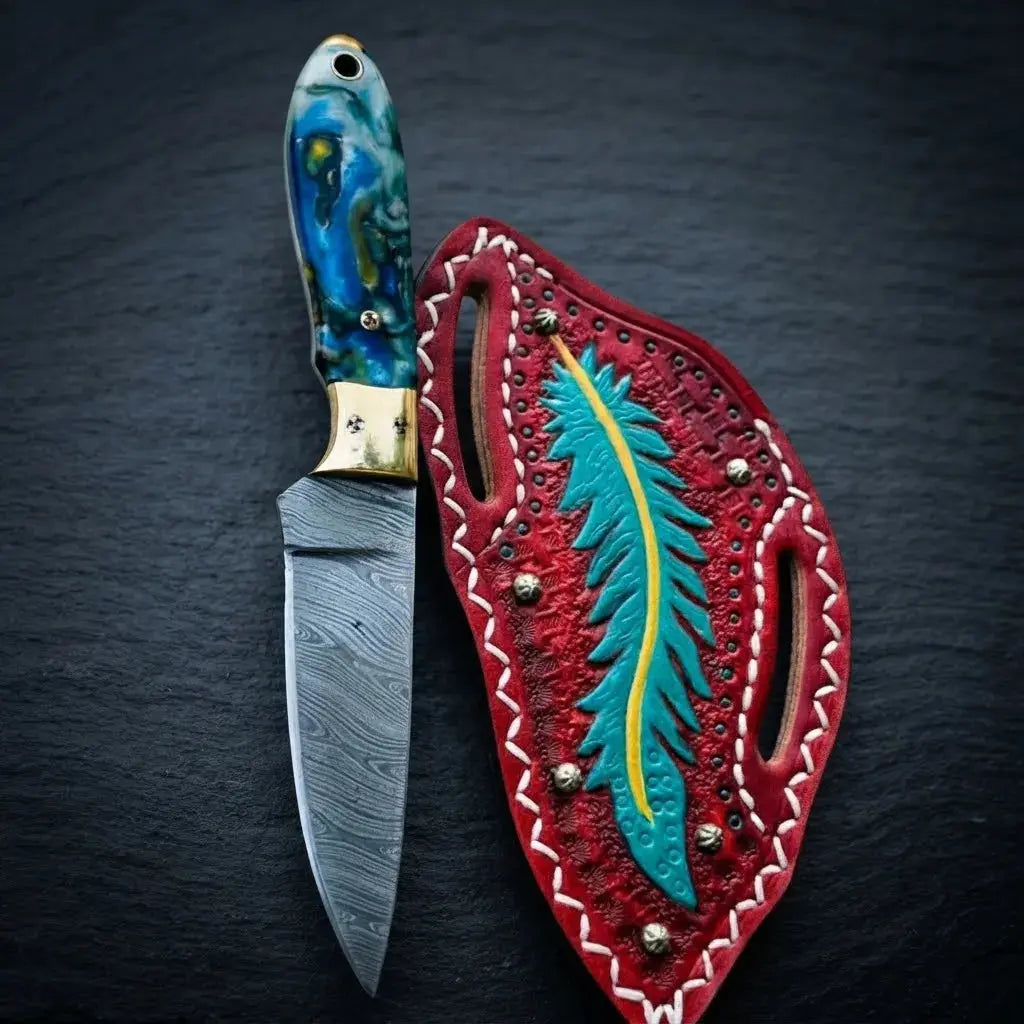 Damascus steel skinner blade pattern with resin handle, 7.5 inch overall