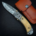 Handmade Damascus folding pocket knife with camel bone handle – photo 1