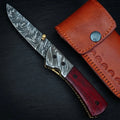 Handmade Damascus folding pocket knife with red blood wood handle – photo 1