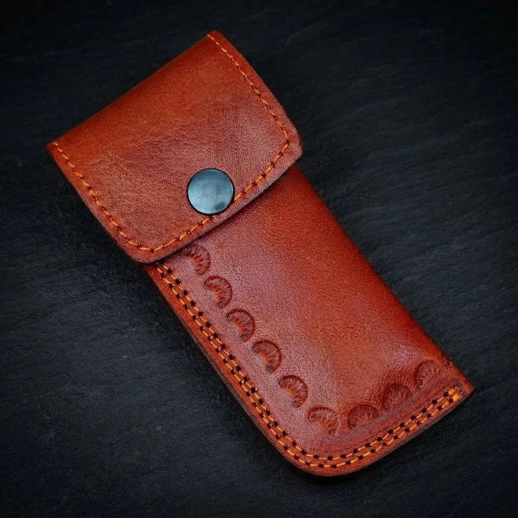 Handmade Damascus folding pocket knife with red blood wood handle – photo 2