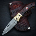 Damascus hand forged drop point folding knife with walnut handle – photo 1