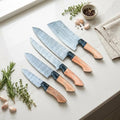 Handmade Damascus kitchen knife set, 5-piece chef knife set with cleaver and Pakka wood handles