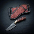 Damascus pancake cowboy knife with pine cone handle and brass bolster