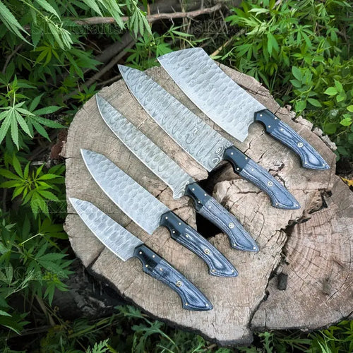 5-piece Damascus steel chef knife set, full display