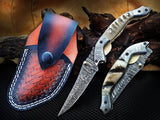 Bighorn sheep horn handle Damascus knife, product photo