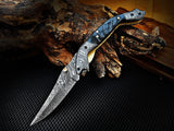 Bighorn sheep horn handle Damascus knife, closed view