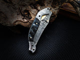Damascus tanto folding knife with genuine leather sheath