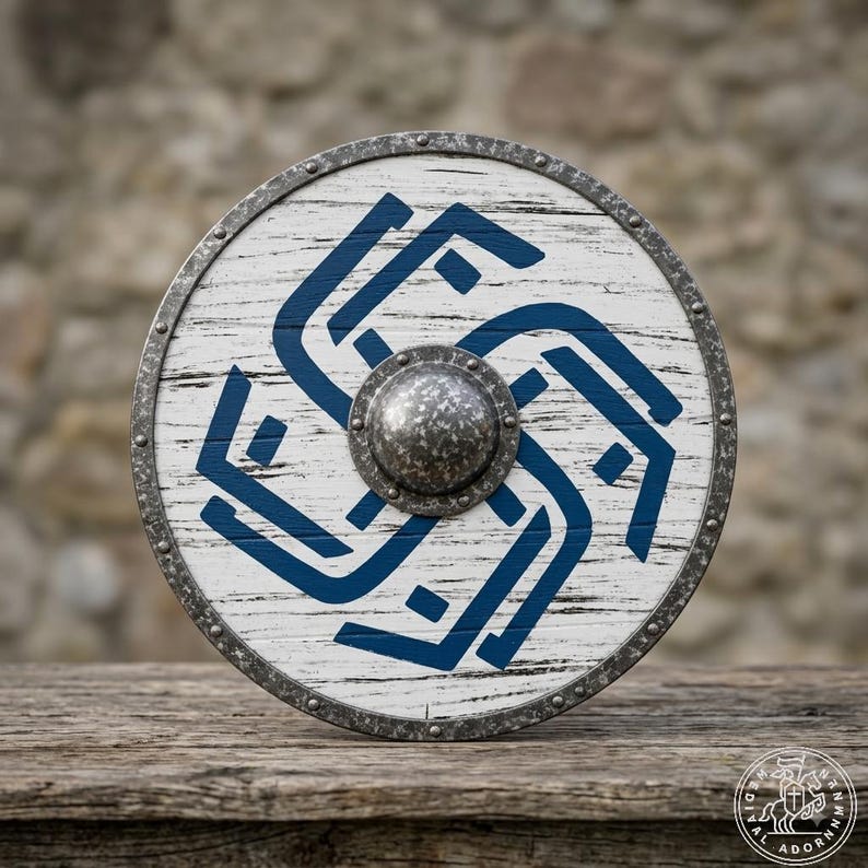 Distressed Blue Viking Shield, Norse battle-worn decor
