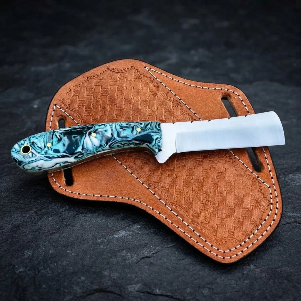 Dustfang rasp steel cowboy bull cutter knife with resin handle, full view