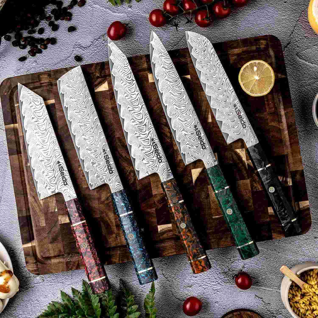 Epokishi AUS-10 Damascus 5-piece Japanese knife set with resin handles