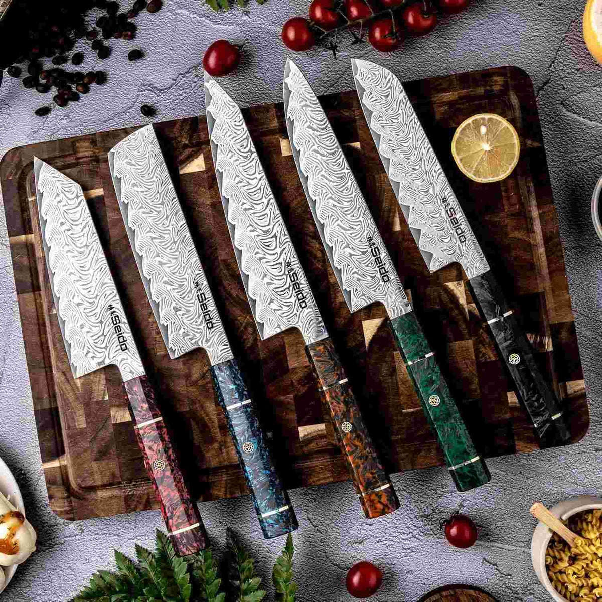 Epokishi AUS-10 Damascus 5-piece Japanese knife set with resin handles