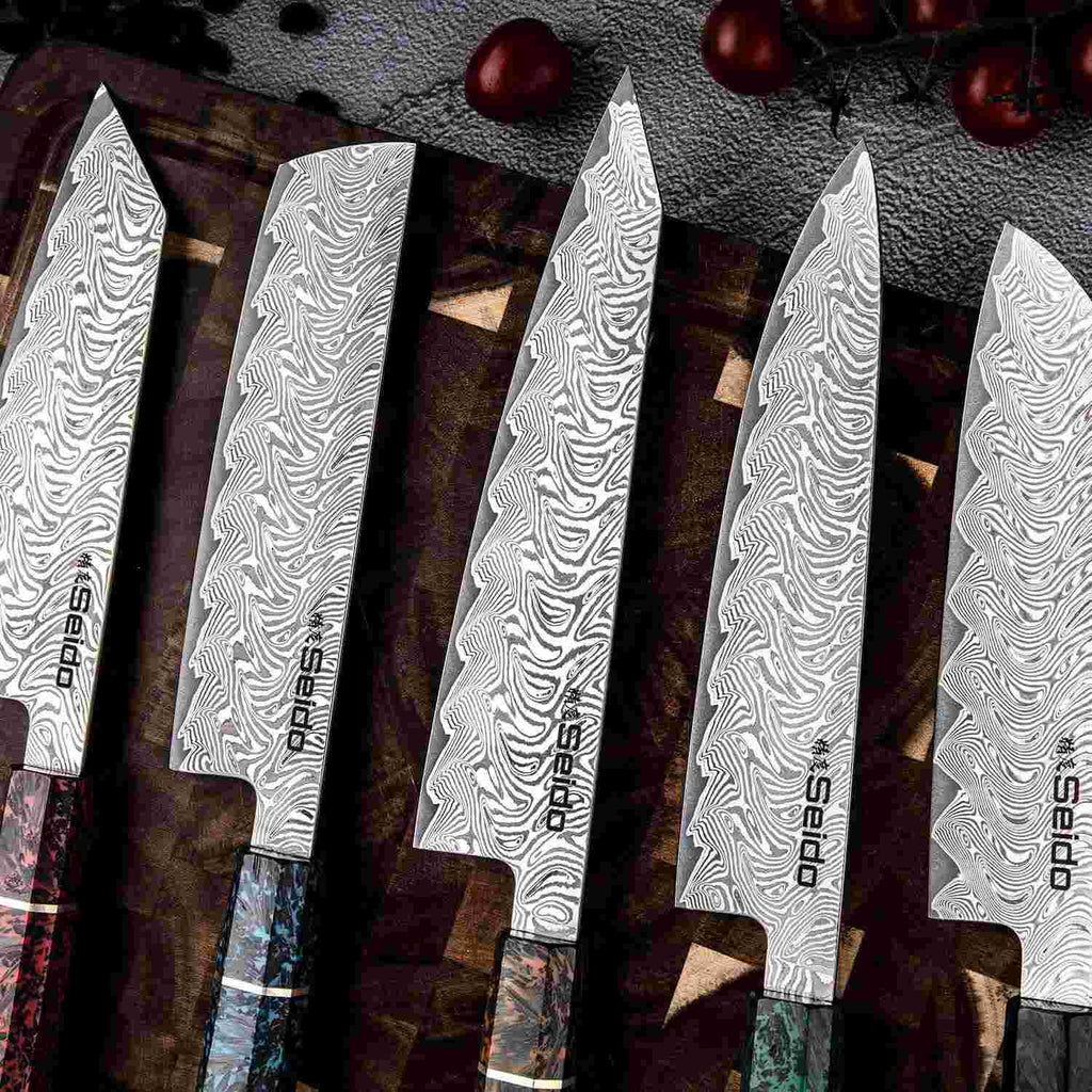 Epokishi Japanese chef knives with epoxy resin and carbon fiber handles