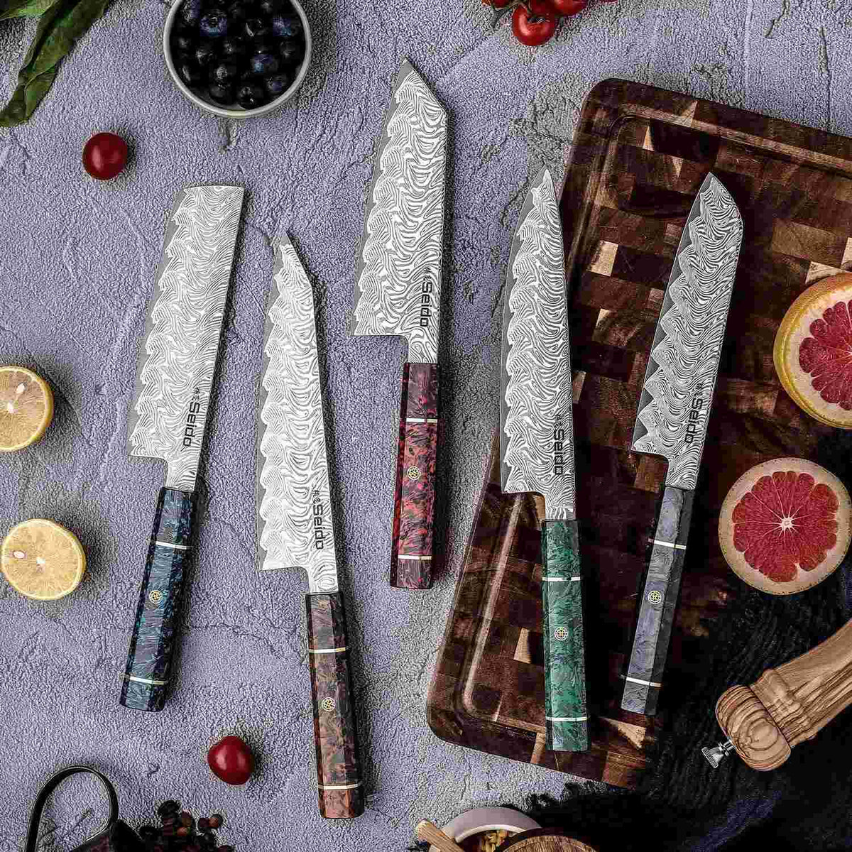 Epokishi 5-piece AUS-10 Damascus knife set, gift for chefs