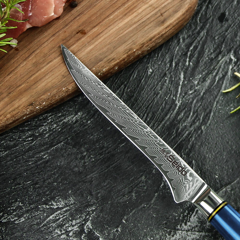 Executive Japanese Damascus knife blade and blue handle