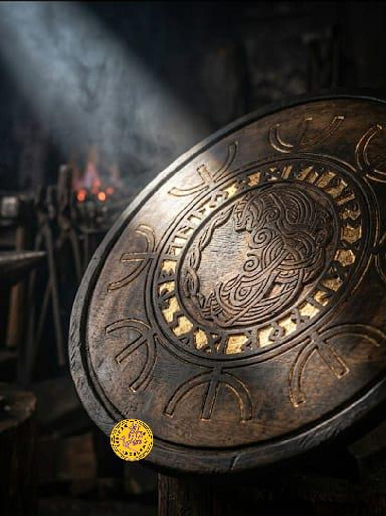 Fenrir Wolf Viking Shield, Norse wall art – Fenrir wolf-themed design