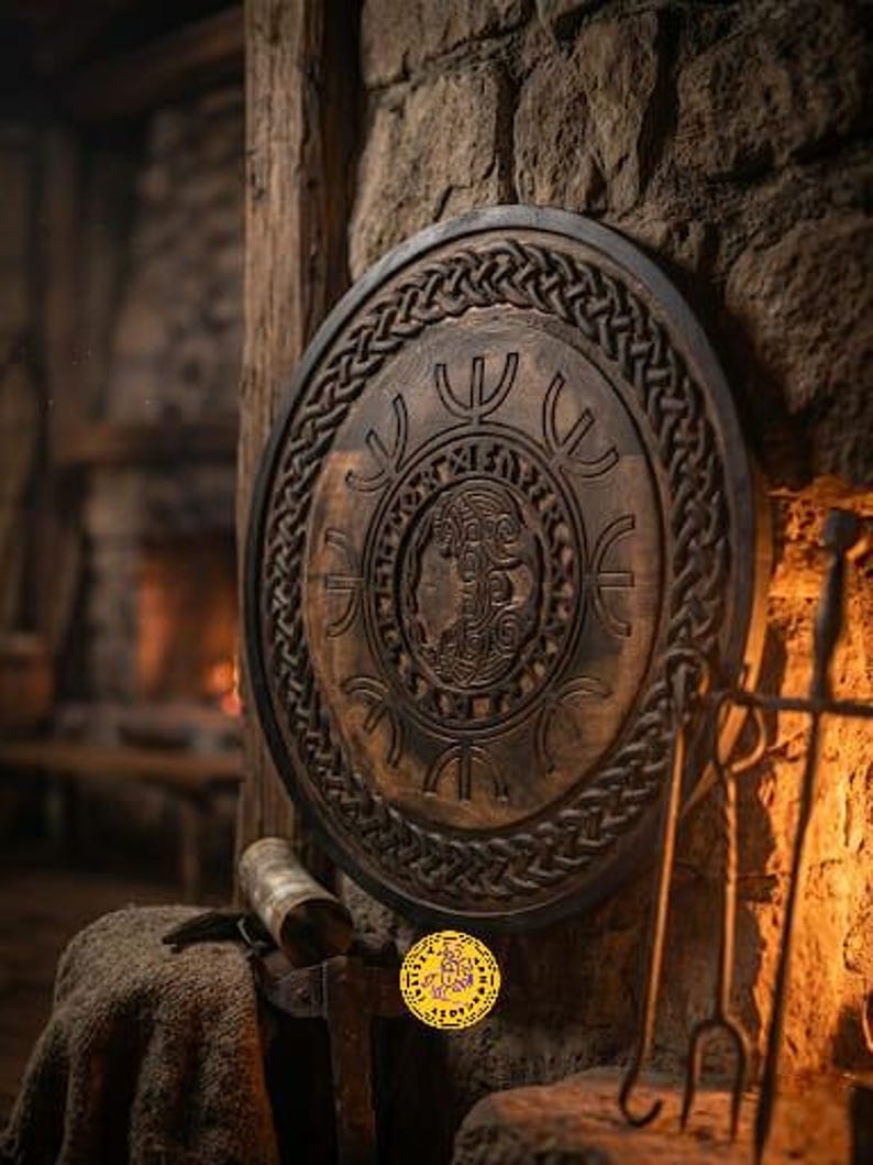 Fenrir Wolf Viking Shield, Norse wall art – Fenrir wolf-themed design
