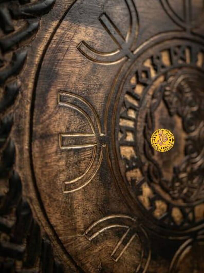 Fenrir Wolf Viking Shield, Norse wall art – solid wood reinforced with steel elements