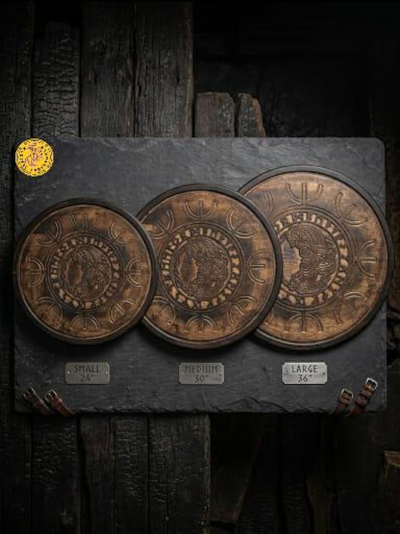 Fenrir Wolf Viking Shield, Norse wall art – hand-painted distressed battle-worn finish