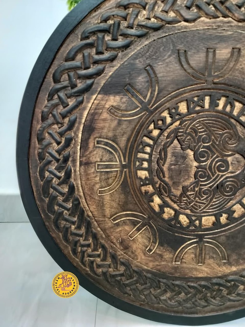 Fenrir Wolf Viking Shield, Norse wall art – hand-painted distressed battle-worn finish