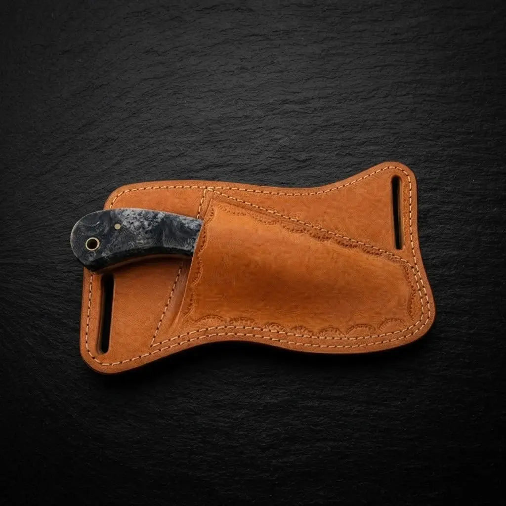 Flintmark skinner knife with cross-draw leather sheath