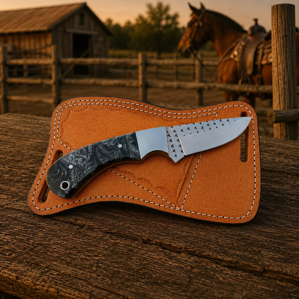 Flintmark Rasp Steel Skinner Knife – Resin Handle & Leather Sheath